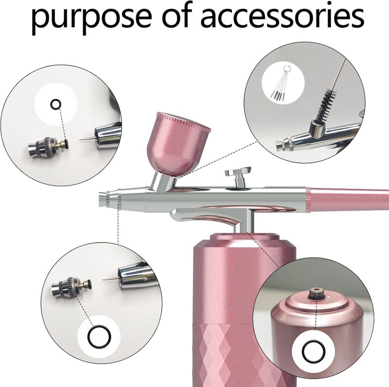 crpen Airbrush Kit Rechargeable Cordless Airbrush Compressor Portable Handheld Airbrush Air Brush for Model Painting,Nail Art,Cake decoration,Makeup, Barber,Tattoo (Pink) - Image 2